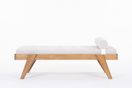 Daybed en chêne cérusé et tissu lin design Art Déco 1930