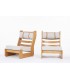 Low chairs in elm and linen cushions edition Maison Regain 1980 set of 2