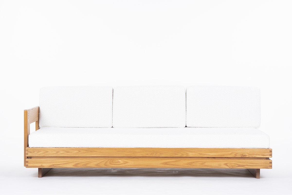 Daybed in elm and Maison Thevenon fabric 1980