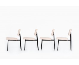 Chaises Gérard Guermonprez métal et lin édition Magnani 1950 set de 4