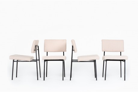Gerard Guermonprez chairs metal and linen edition Magnani 1950 set of 4