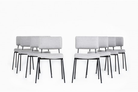 Chaises métal et tissu chiné gris édition airborne 1950 set de 8