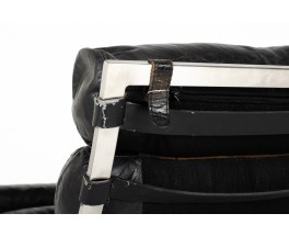 Chaise longue en chrome et cuir noir 1970