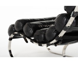 Lounge chair in chrome and black leather 1970