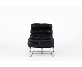 Chaise longue en chrome et cuir noir 1970