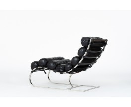 Chaise longue en chrome et cuir noir 1970