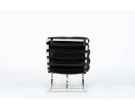 Lounge chair in chrome and black leather 1970