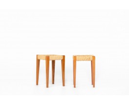 Audoux & Minet stools in oak and rope 1950 set of 2