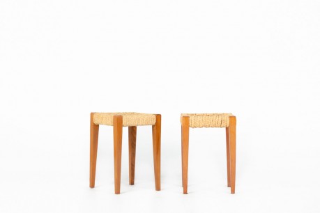 Tabourets Audoux & Minet chêne et corde 1950 set de 2