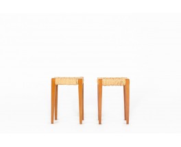 Audoux & Minet stools in oak and rope 1950 set of 2