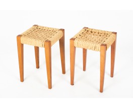 Audoux & Minet stools in oak and rope 1950 set of 2