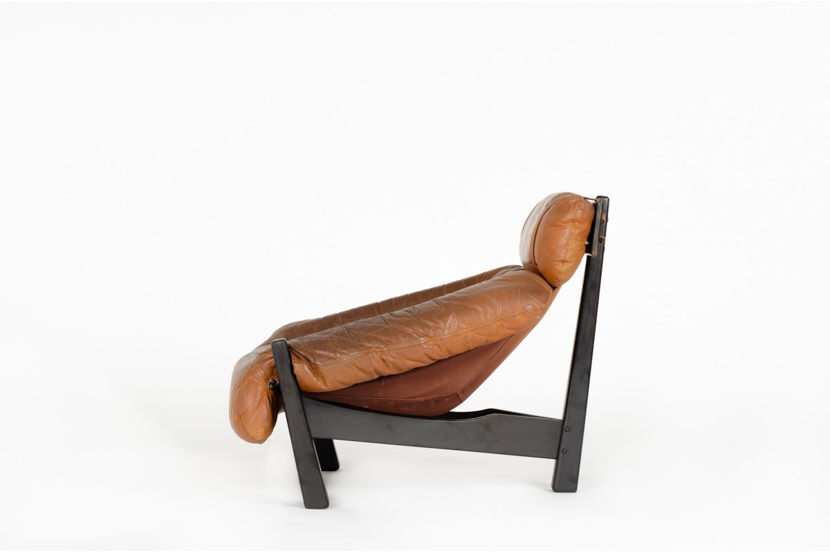Gerard Van Den Berg armchair wood and leather edition Montis 1970
