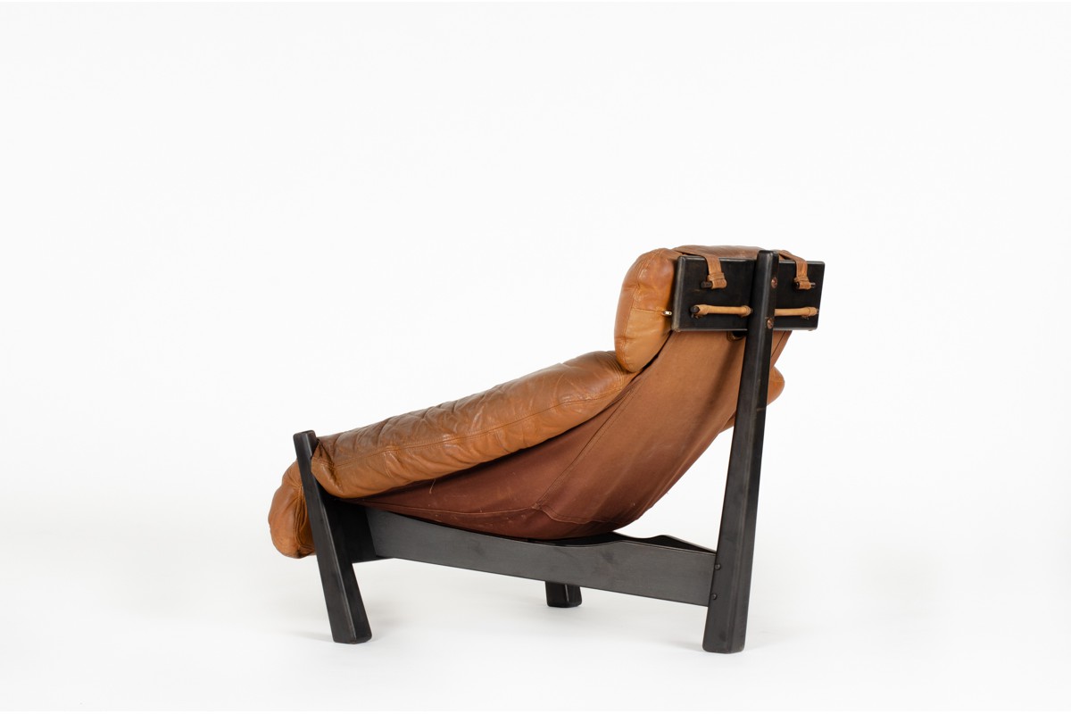 Gerard Van Den Berg armchair wood and leather edition Montis 1970
