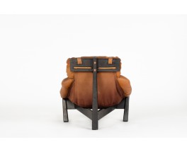 Fauteuil Gérard Van Den Berg bois et cuir édition Montis 1970