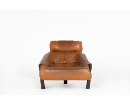 Fauteuil Gérard Van Den Berg bois et cuir édition Montis 1970