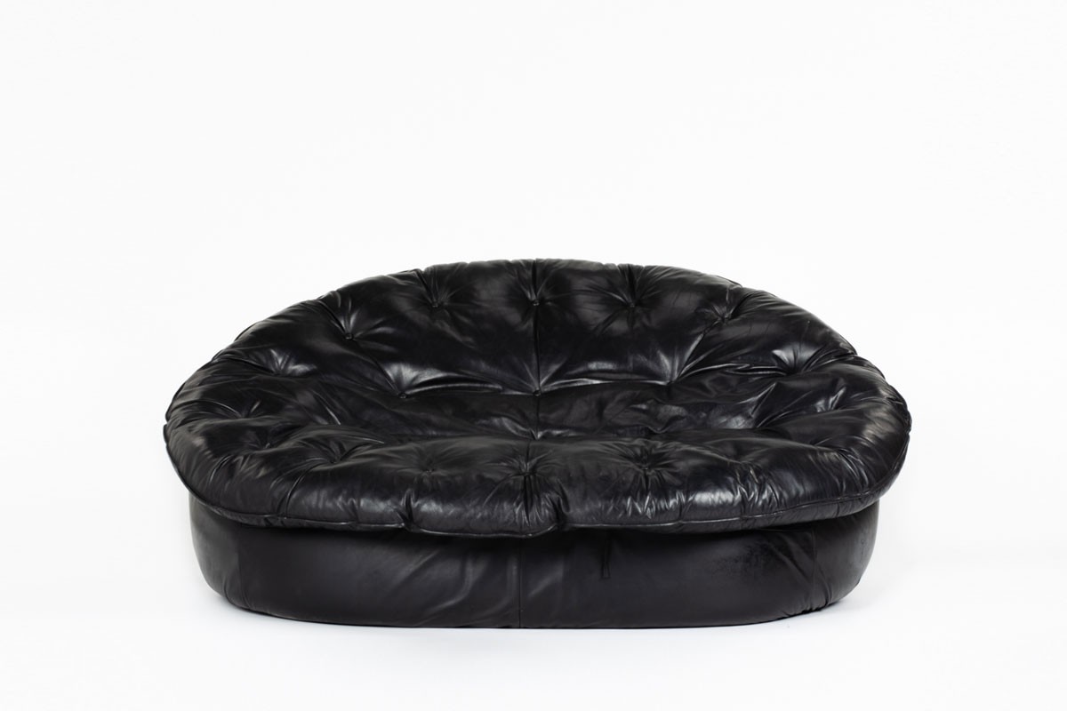 Canapé en cuir noir 1970