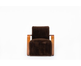 Armchair in beech and brown fleece design Art Deco 1930