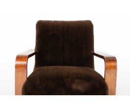 Fauteuil en hêtre et polaire marron design Art Déco 1930