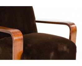 Armchair in beech and brown fleece design Art Deco 1930