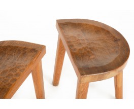 Jean Touret tripod stools in oak edition Ateliers Marolles 1960 set of 2