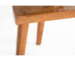 Jean Touret tripod stools in oak edition Ateliers Marolles 1960 set of 2