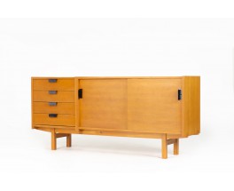 Andre Simard sideboard in ash veneer and black metal 1955