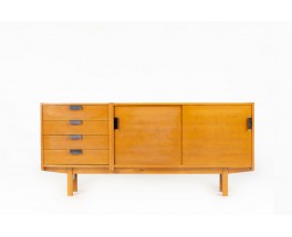 Andre Simard sideboard in ash veneer and black metal 1955