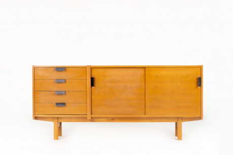 Enfilade André Simard placage de frêne métal noir 1955
