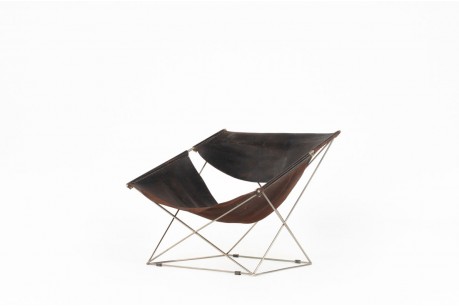 Fauteuil Pierre Paulin modèle F675 Butterfly chrome et cuir noir édition Artifort 1960