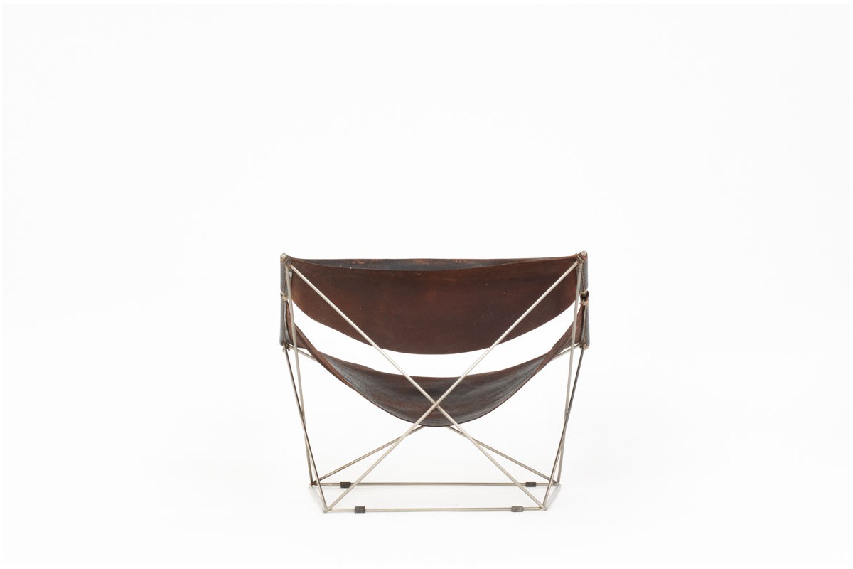 Pierre Paulin armchair model F675 Butterfly chrome and black leather edition Artifort 1960