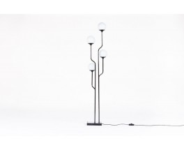 Goffredo Reggiani floor lamp in black metal and opaline glass 1970