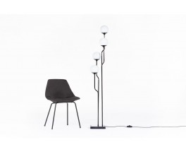 Goffredo Reggiani floor lamp in black metal and opaline glass 1970