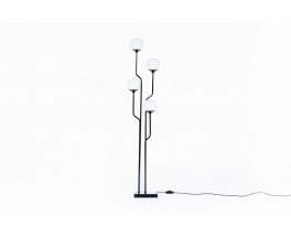 Goffredo Reggiani floor lamp in black metal and opaline glass 1970