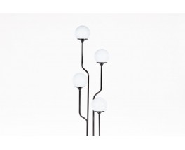 Goffredo Reggiani floor lamp in black metal and opaline glass 1970