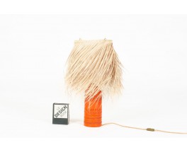 Aldo Londi lamp in orange ceramic and raffia lampshade edition Bitossi 1970