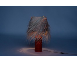 Aldo Londi lamp in orange ceramic and raffia lampshade edition Bitossi 1970