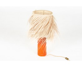 Lampe Aldo Londi en céramique orange et abat-jour raphia édition Bitossi 1970