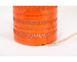 Aldo Londi lamp in orange ceramic and raffia lampshade edition Bitossi 1970