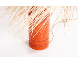 Aldo Londi lamp in orange ceramic and raffia lampshade edition Bitossi 1970