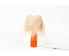 Aldo Londi lamp in orange ceramic and raffia lampshade edition Bitossi 1970