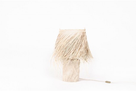 Lamp in limestone and raffia lampshade 1950
