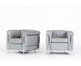 Le Corbusier armchairs model LC2 in leather edition Cassina 1970 set of 2