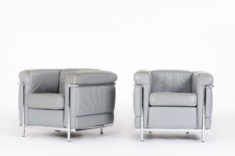 Fauteuils Le Corbusier modèle LC2 en cuir édition Cassina 1970 set de 2