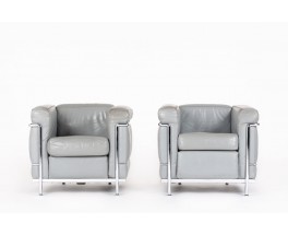 Le Corbusier armchairs model LC2 in leather edition Cassina 1970 set of 2