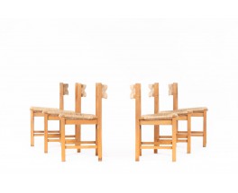 Pierre-Gautier Delaye straw chairs edition Meuble Weekend 1950 set of 6