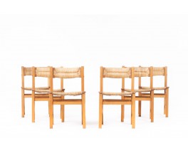 Pierre-Gautier Delaye straw chairs edition Meuble Weekend 1950 set of 6