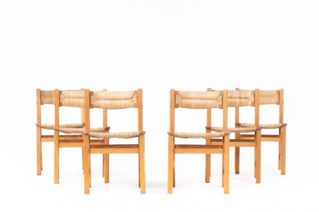 Pierre-Gautier Delaye straw chairs edition Meuble Weekend 1950 set of 6