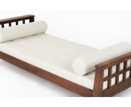 Daybed René Gabriel en chêne et lin design reconstruction 1950