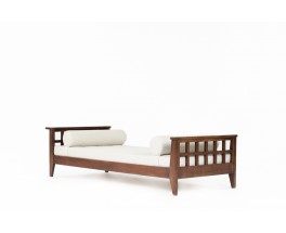 Daybed René Gabriel en chêne et lin design reconstruction 1950