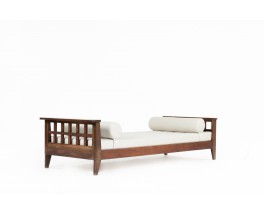 Daybed René Gabriel en chêne et lin design reconstruction 1950